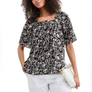 Style & Co. Floral Square Neck  100% Cotton Black & White Women's Top Blouse XXL